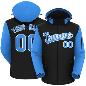 Custom Black Powder Blue-White Raglan Sleeves Waterproof Jacket