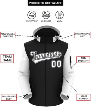 Custom Black White-Gray Raglan Sleeves Waterproof Jacket