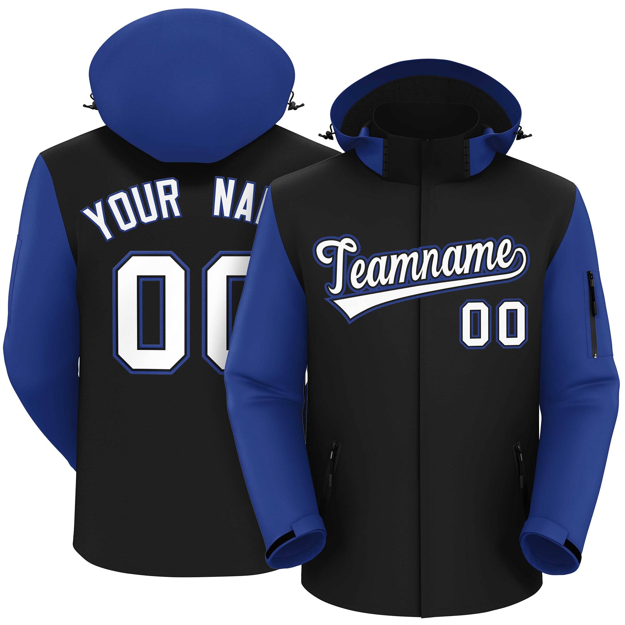 Custom Black Royal-White Raglan Sleeves Waterproof Jacket