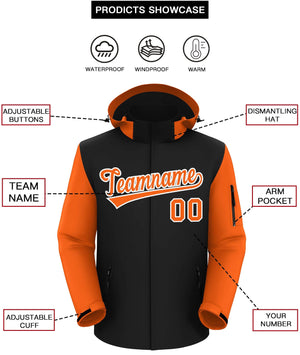 Custom Black Orange-White Raglan Sleeves Waterproof Jacket