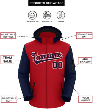 Custom Red Navy-White Raglan Sleeves Waterproof Jacket