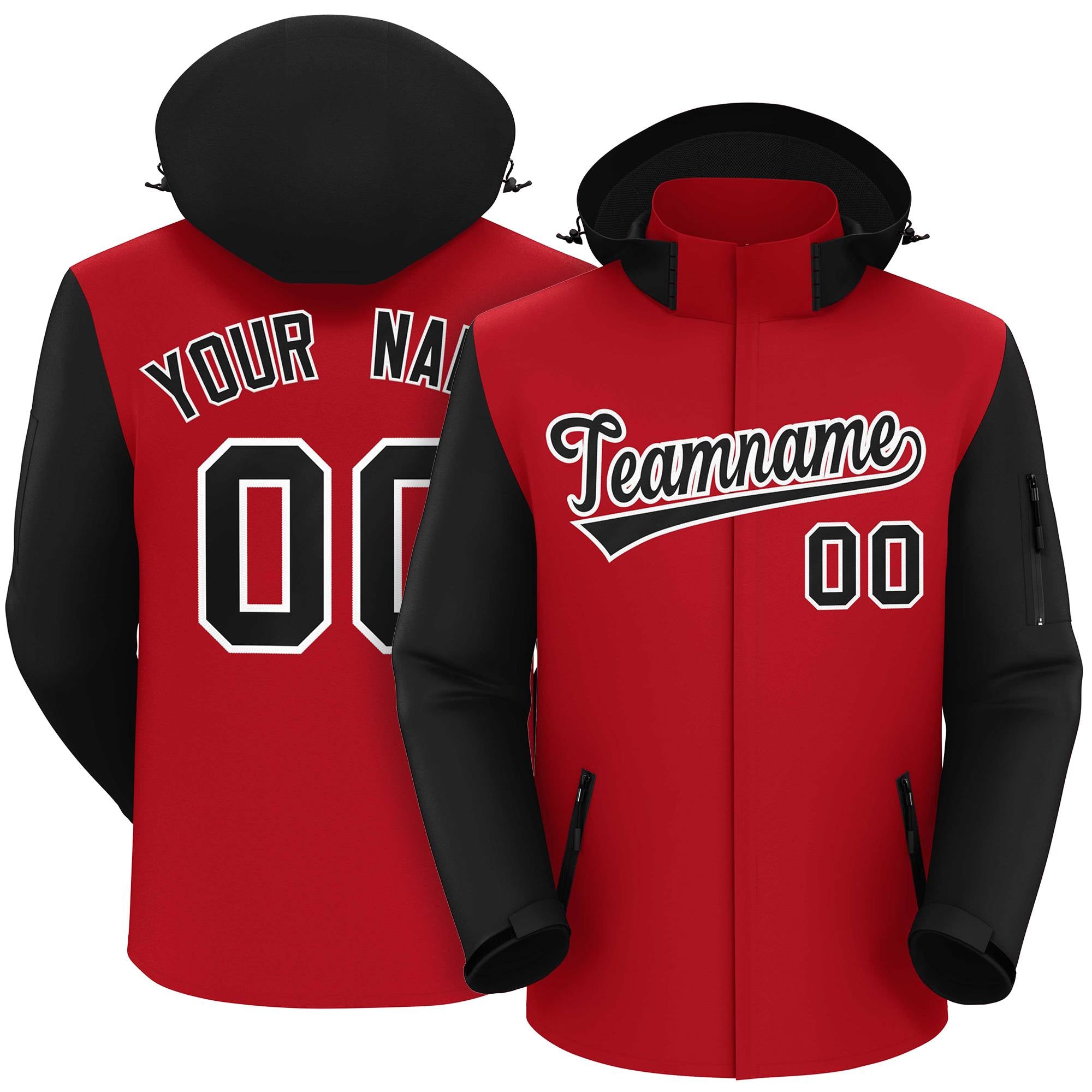 Custom Red Black-White Raglan Sleeves Waterproof Jacket