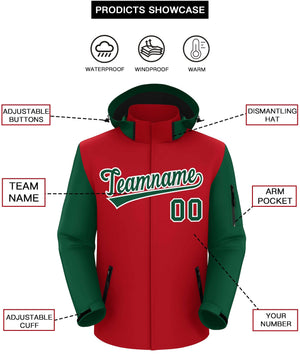 Custom Red Green-White Raglan Sleeves Waterproof Jacket