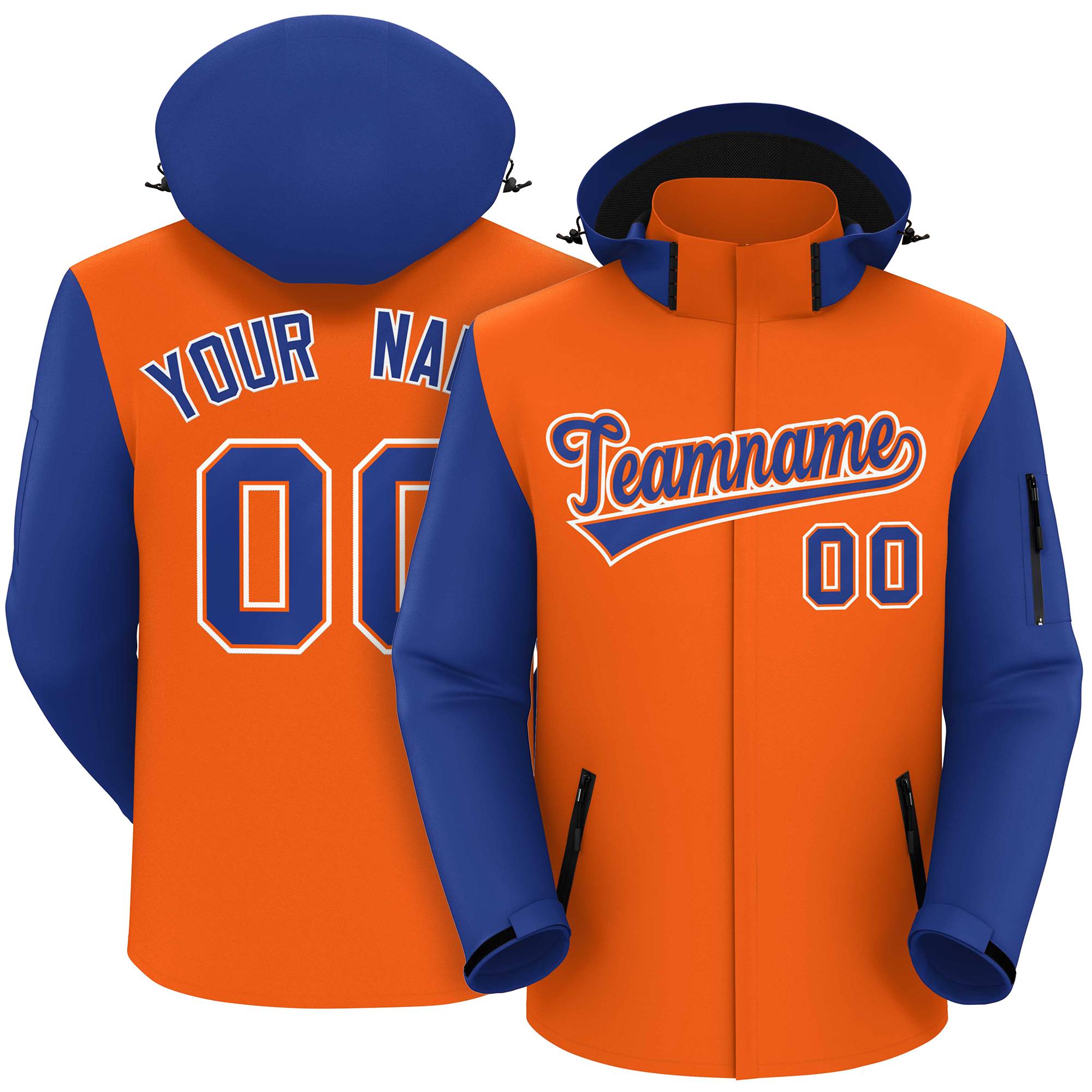 Custom Orange Royal-White Raglan Sleeves Waterproof Jacket