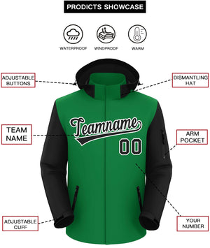 Custom Kelly Green Black-White Raglan Sleeves Waterproof Jacket