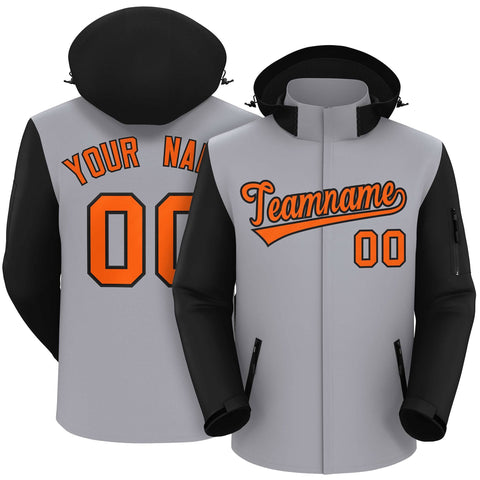 Custom Gray Black-Orange Raglan Sleeves Waterproof Jacket