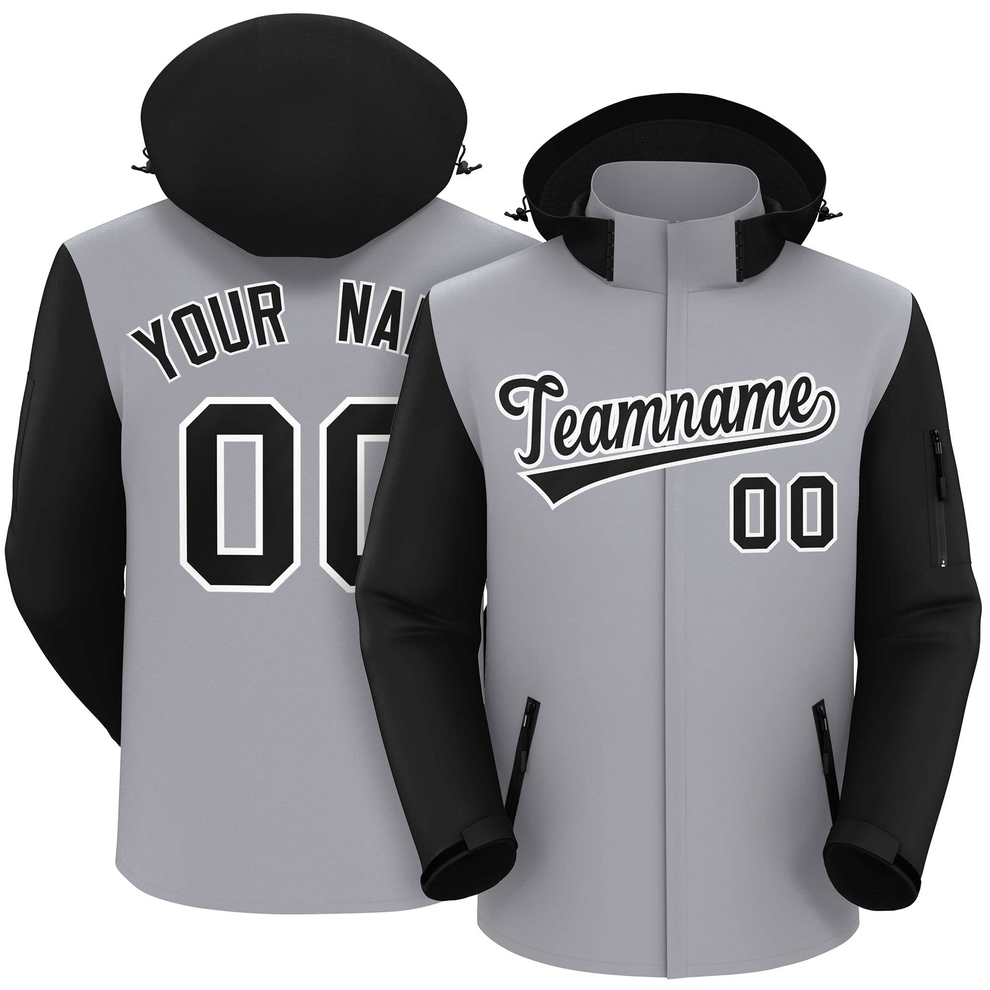 Custom Gray Black-White Raglan Sleeves Waterproof Jacket