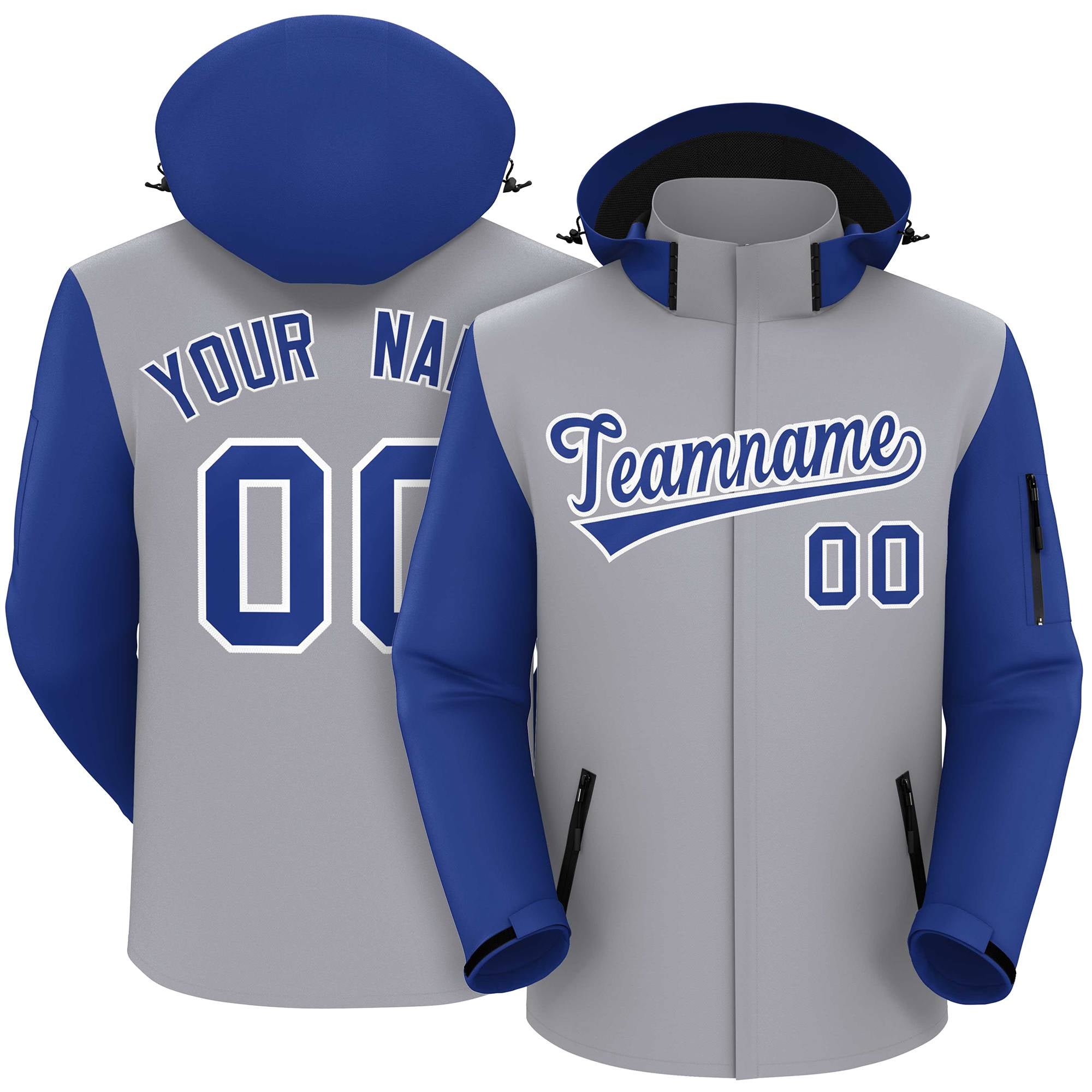 Custom Gray Royal-White Raglan Sleeves Waterproof Jacket