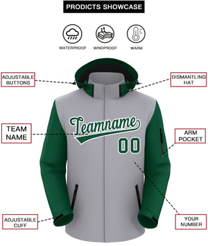 Custom Gray Green-White Raglan Sleeves Waterproof Jacket