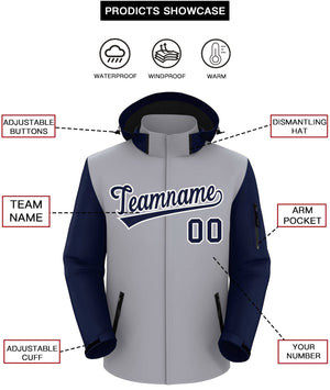 Custom Gray Navy-White Raglan Sleeves Waterproof Jacket