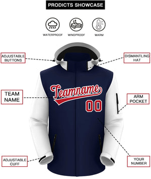 Custom Navy White-White Raglan Sleeves Waterproof Jacket