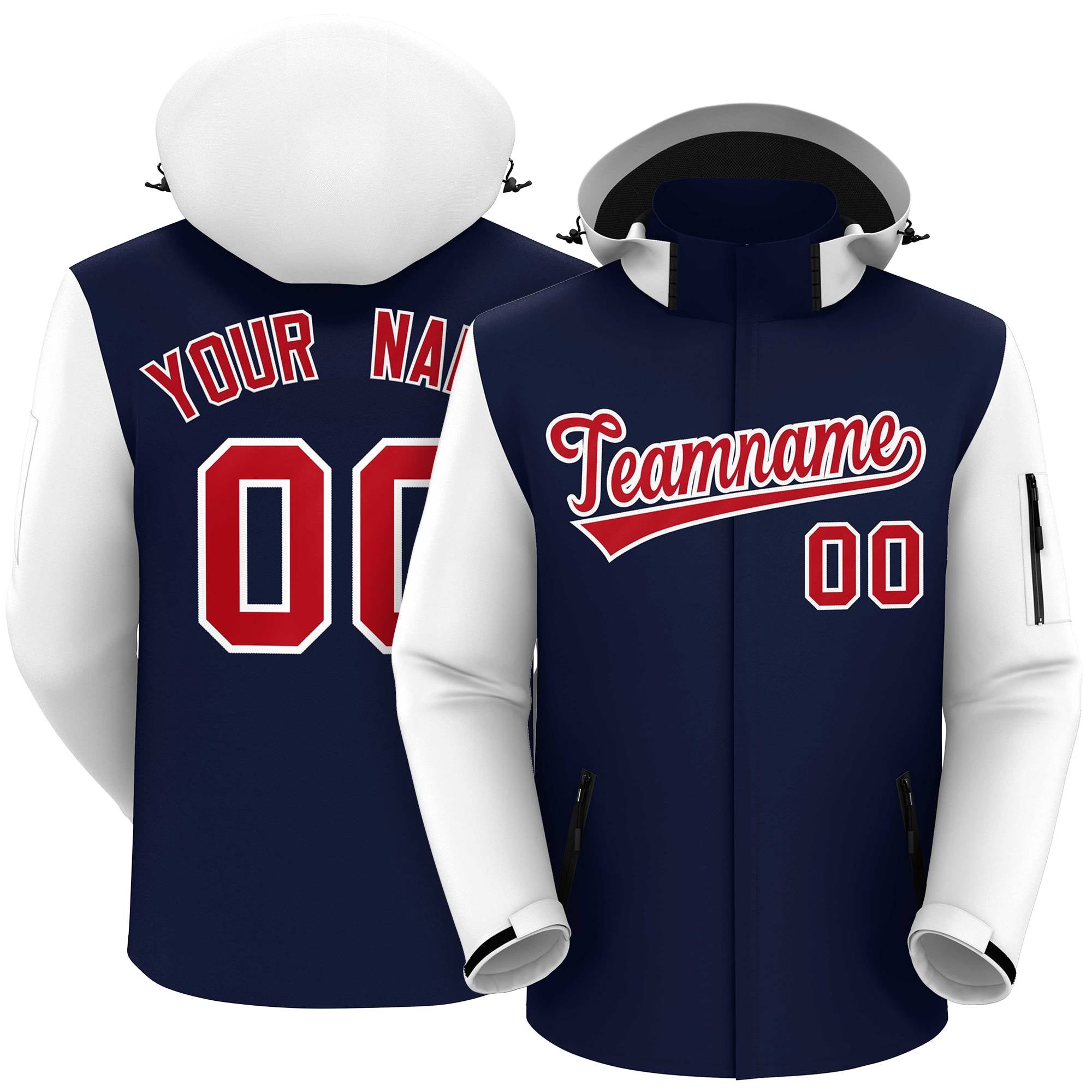 Custom Navy White-White Raglan Sleeves Waterproof Jacket