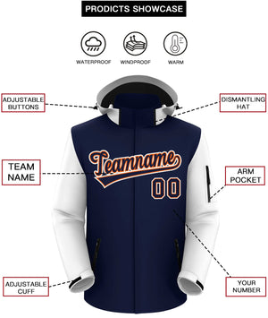 Custom Navy White-Orange Raglan Sleeves Waterproof Jacket