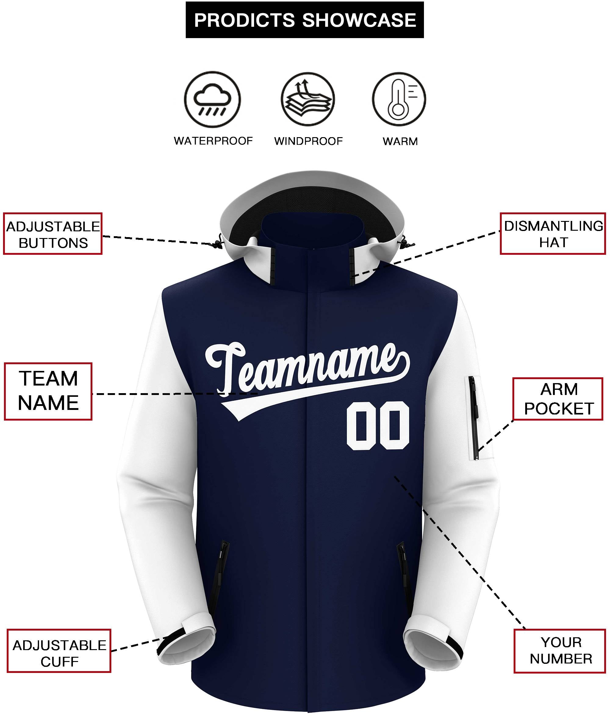 Veste imperméable à manches raglan blanc marine personnalisée