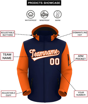 Custom Navy Orange-White Raglan Sleeves Waterproof Jacket