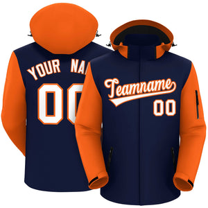 Custom Navy Orange-White Raglan Sleeves Waterproof Jacket