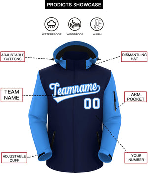 Custom Navy Powder Blue-White Raglan Sleeves Waterproof Jacket