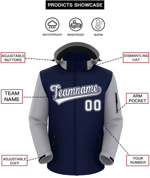 Custom Navy Gray-White Raglan Sleeves Waterproof Jacket