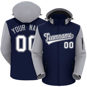 Custom Navy Gray-White Raglan Sleeves Waterproof Jacket