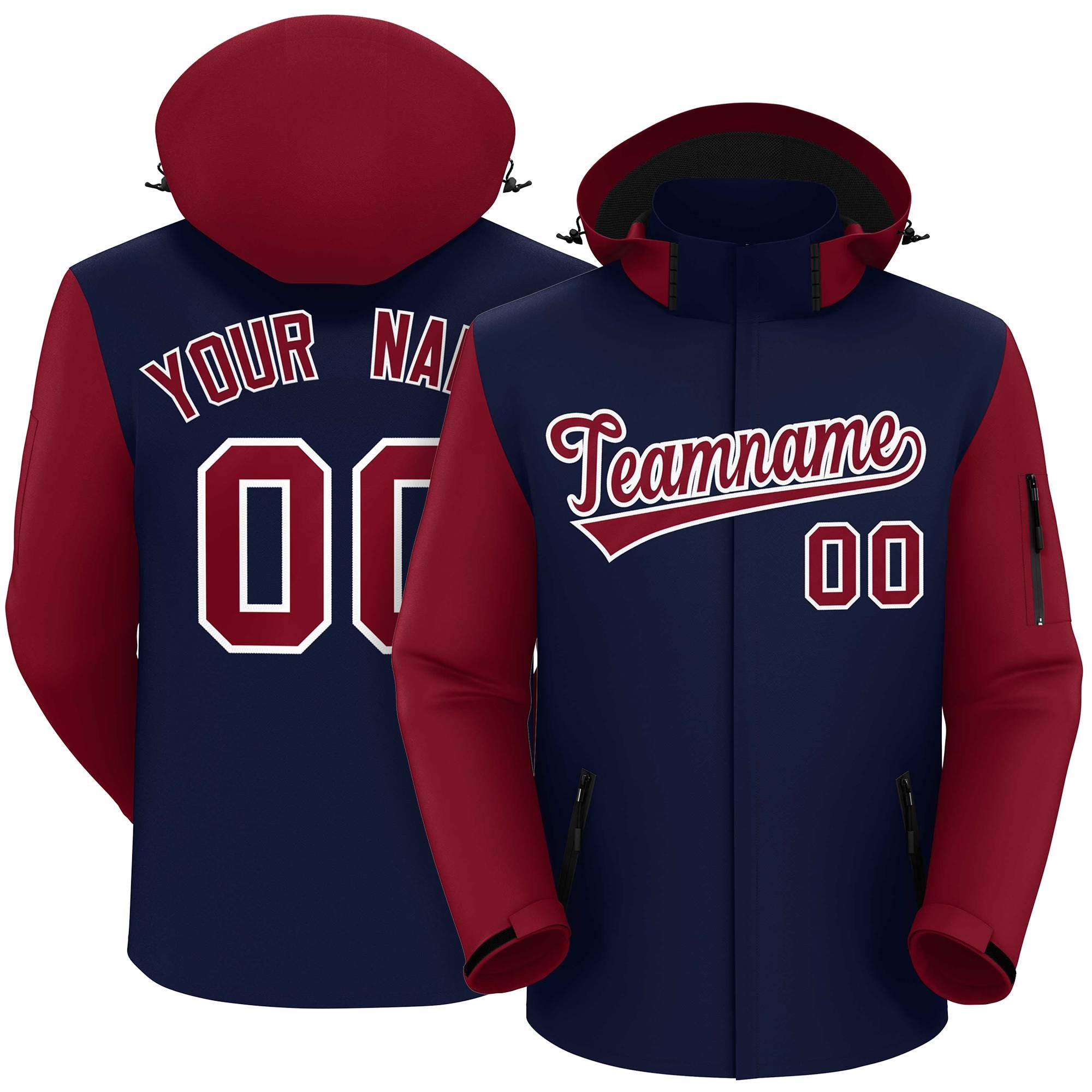 Custom Navy Crimson-White Raglan Sleeves Waterproof Jacket