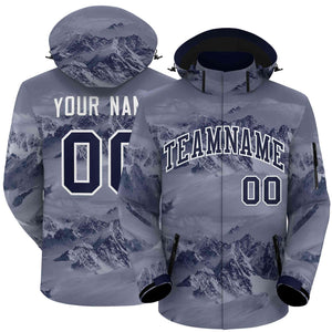 Custom Navy White Graffiti Pattern Outdoor Personalized Waterproof Jacket for Climbing