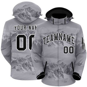 Custom Gray Black-White Graffiti Pattern Outdoor Personalized Waterproof Jacket for Climbing