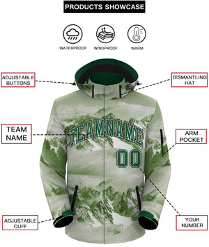 Custom Green White-Black Graffiti Pattern Outdoor Personalized Waterproof Jacket for Climbing