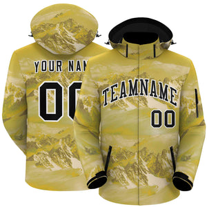 Custom Gold Black-White Graffiti Pattern Outdoor Personalized Waterproof Jacket for Climbing