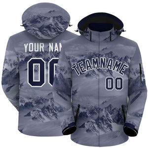 Custom Navy White Graffiti Pattern Outdoor Personalized Waterproof Jacket for Climbing