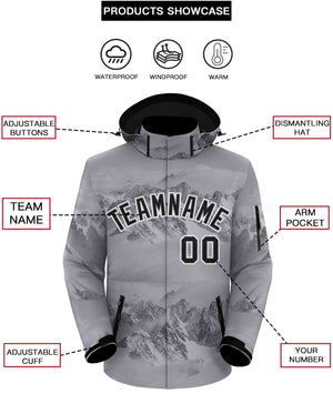 Custom Gray Black-White Graffiti Pattern Outdoor Personalized Waterproof Jacket for Climbing