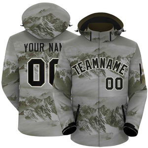 Custom Olive Black-White Graffiti Pattern Outdoor Personalized Waterproof Jacket for Climbing