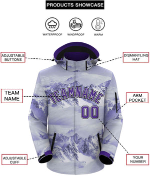 Custom Purple White-Black Graffiti Pattern Outdoor Personalized Waterproof Jacket for Climbing