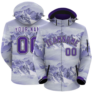 Custom Purple White-Black Graffiti Pattern Outdoor Personalized Waterproof Jacket for Climbing