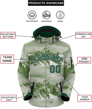 Custom Green White-Black Graffiti Pattern Outdoor Personalized Waterproof Jacket for Climbing