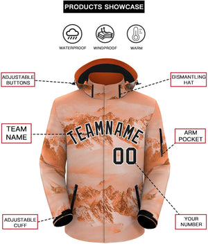 Custom Orange Black-White Graffiti Pattern Outdoor Personalized Waterproof Jacket for Climbing