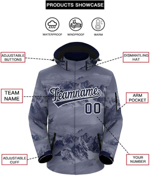 Custom Navy White Graffiti Pattern Outdoor Personalized Waterproof Jacket for Climbing