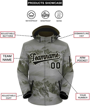 Custom Olive Black-White Graffiti Pattern Outdoor Personalized Waterproof Jacket for Climbing