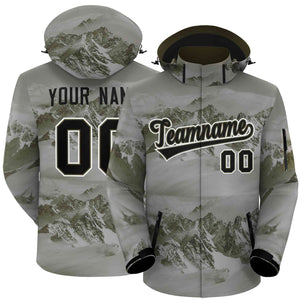 Custom Olive Black-White Graffiti Pattern Outdoor Personalized Waterproof Jacket for Climbing