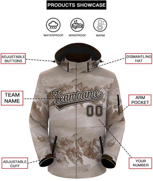 Custom Light Brown White-Black Graffiti Pattern Outdoor Personalized Waterproof Jacket for Climbing