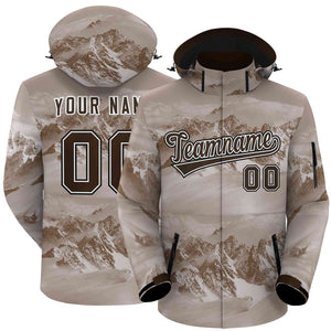 Custom Light Brown White-Black Graffiti Pattern Outdoor Personalized Waterproof Jacket for Climbing