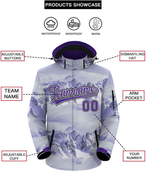 Custom Purple White-Black Graffiti Pattern Outdoor Personalized Waterproof Jacket for Climbing