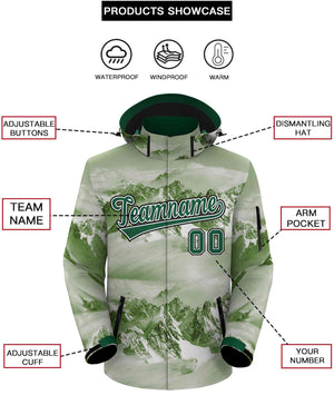 Custom Green White-Black Graffiti Pattern Outdoor Personalized Waterproof Jacket for Climbing