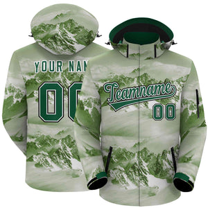 Custom Green White-Black Graffiti Pattern Outdoor Personalized Waterproof Jacket for Climbing