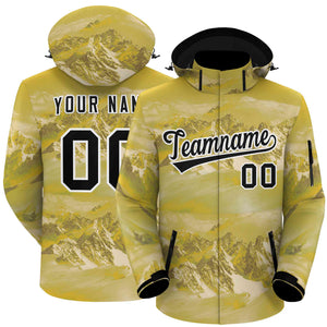 Custom Gold Black-White Graffiti Pattern Outdoor Personalized Waterproof Jacket for Climbing