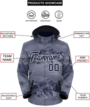 Custom Navy White Graffiti Pattern Outdoor Personalized Waterproof Jacket for Climbing