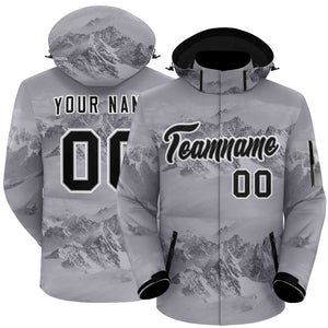 Custom Gray Black-White Graffiti Pattern Outdoor Personalized Waterproof Jacket for Climbing