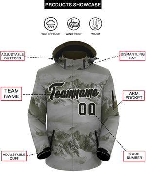 Custom Olive Black-White Graffiti Pattern Outdoor Personalized Waterproof Jacket for Climbing