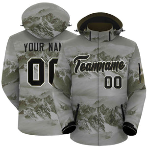 Custom Olive Black-White Graffiti Pattern Outdoor Personalized Waterproof Jacket for Climbing