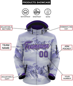 Custom Purple White-Black Graffiti Pattern Outdoor Personalized Waterproof Jacket for Climbing