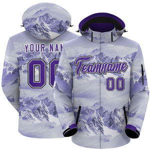 Custom Purple White-Black Graffiti Pattern Outdoor Personalized Waterproof Jacket for Climbing